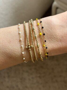 The Marisol Dainty gold and yellow beaded look adjustable bracelet delicate jewe